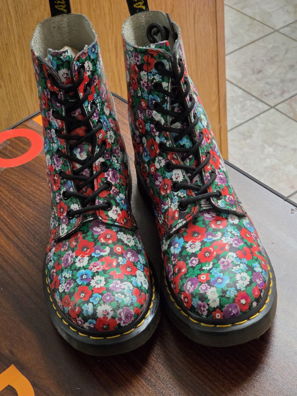 Floral Dr. Martens Lace-Up Combat Boots - Red Multi